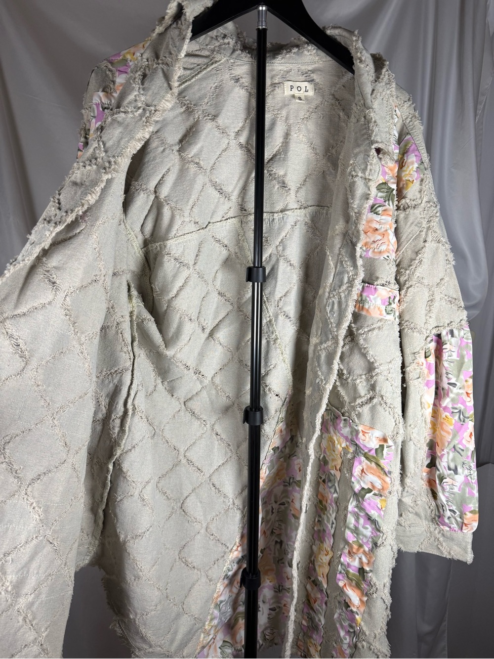 POL Floral Patchwork Raw Edge Boho Cardigan Jacket Size S - Picture 4 of 11